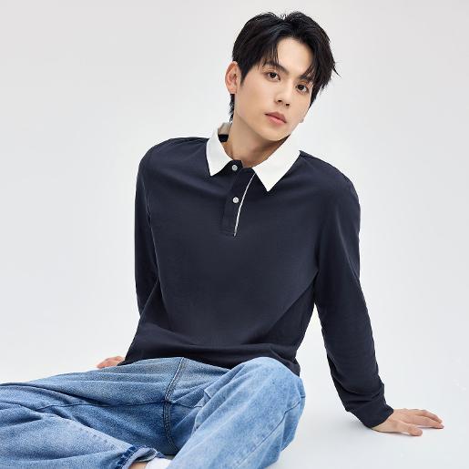 Men's Cotton Jersey Polo Long Sleeve Regular Solid Polo Men's Cotton Jersey Polo Long Sleeve Regular Solid Polo